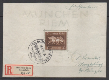 Michel Nr. 621 (Block 4), Galopprennen auf Briefstück.